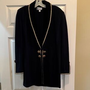 St. John Collection Santana Knit Black Jacket – Velvet Collar, Gold Trim, Size 8